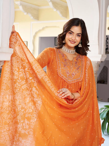 Orange Beautiful Ceremonial Embroidered Kurta