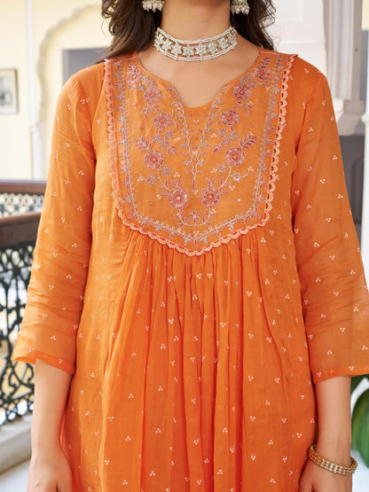 Orange Beautiful Ceremonial Embroidered Kurta