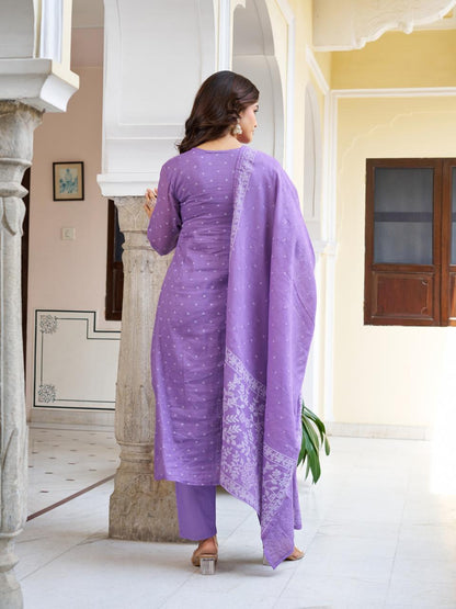 Purple Bloom Hand-Embroidered Kurta Set