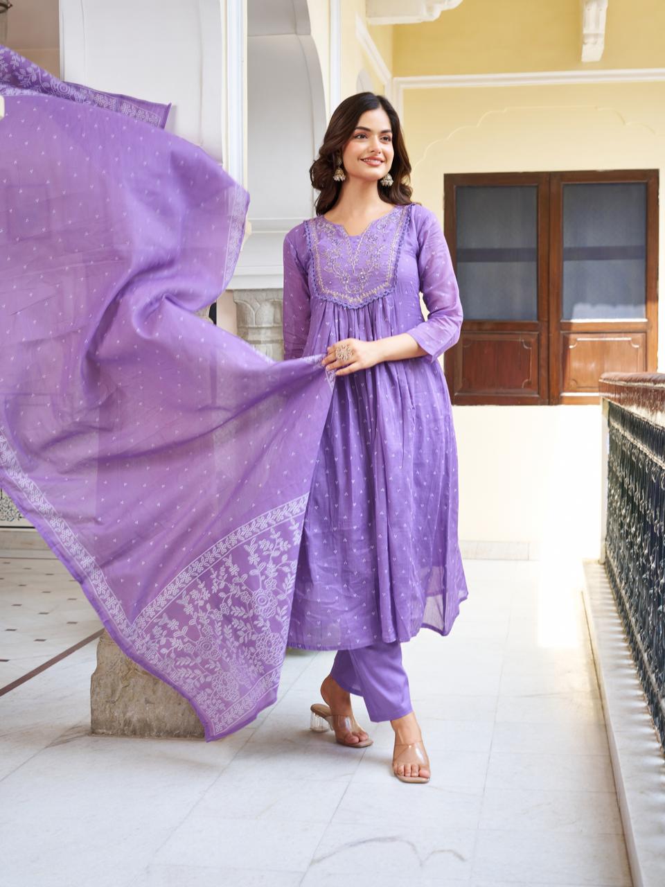Purple Bloom Hand-Embroidered Kurta Set
