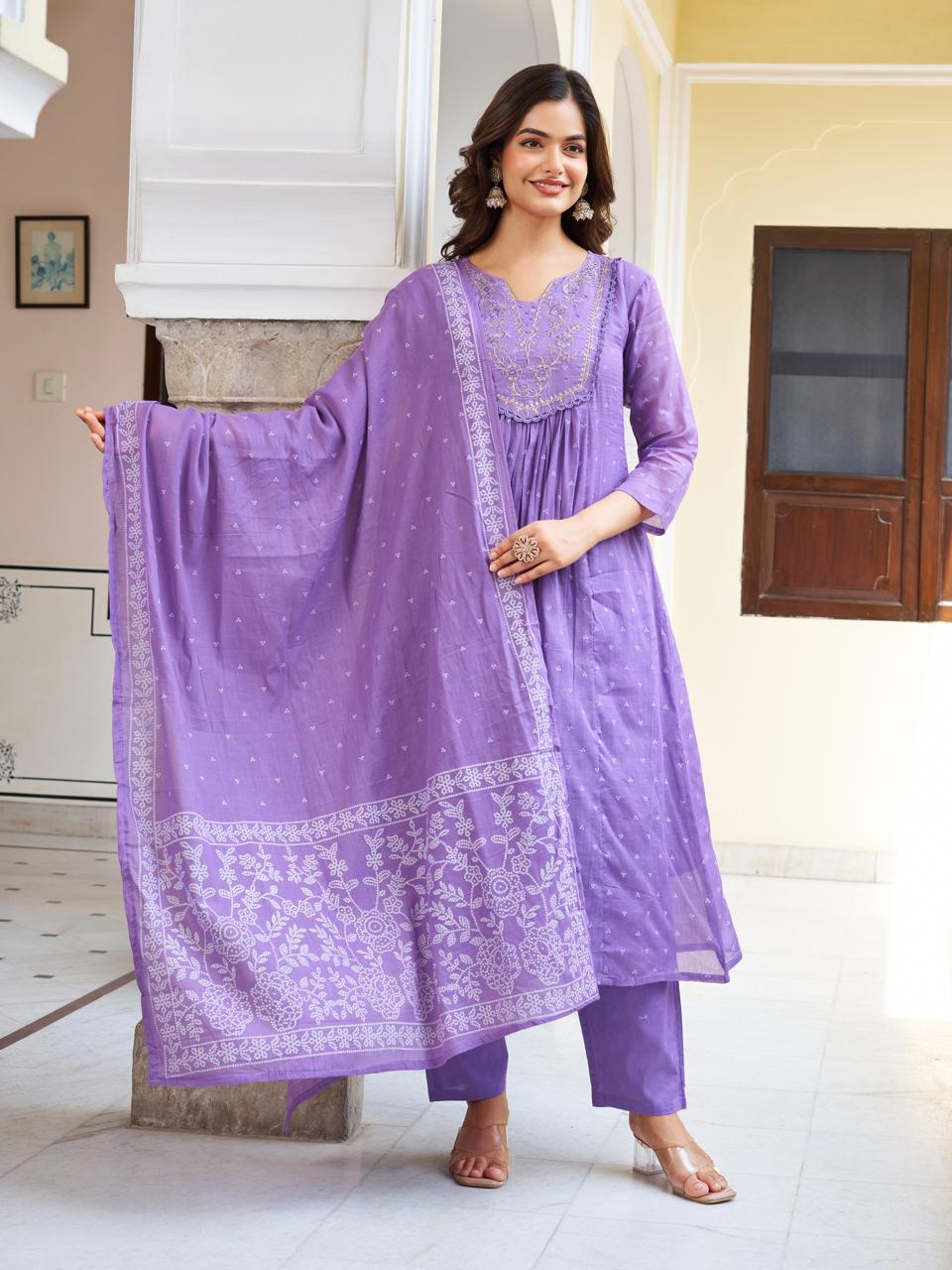Purple Bloom Hand-Embroidered Kurta Set