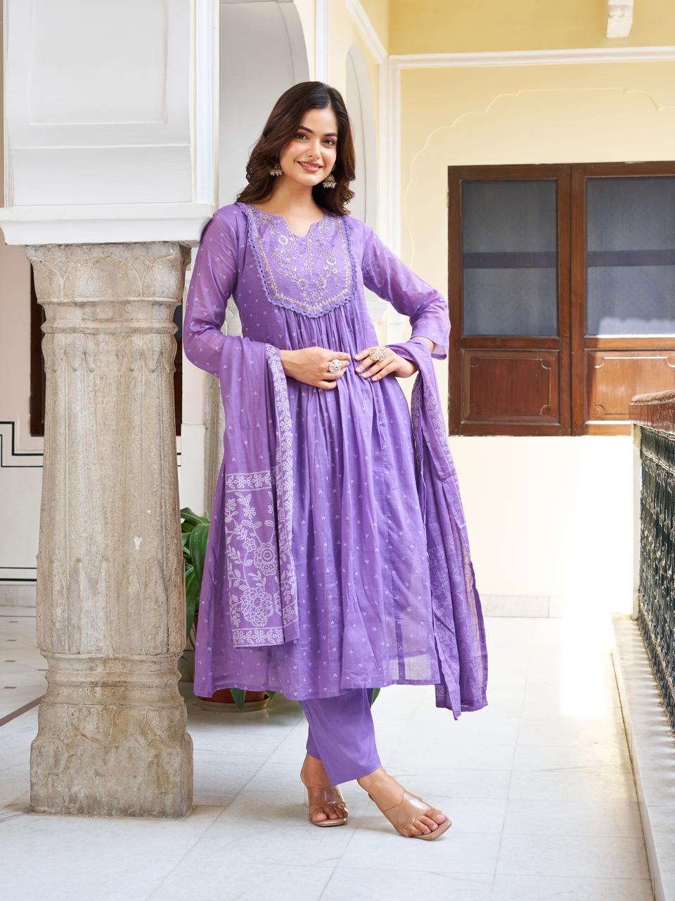 Purple Bloom Hand-Embroidered Kurta Set