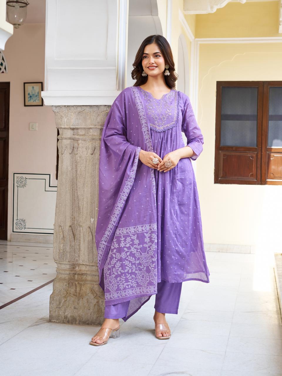 Purple Bloom Hand-Embroidered Kurta Set