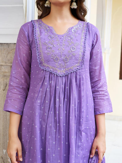 Purple Bloom Hand-Embroidered Kurta Set