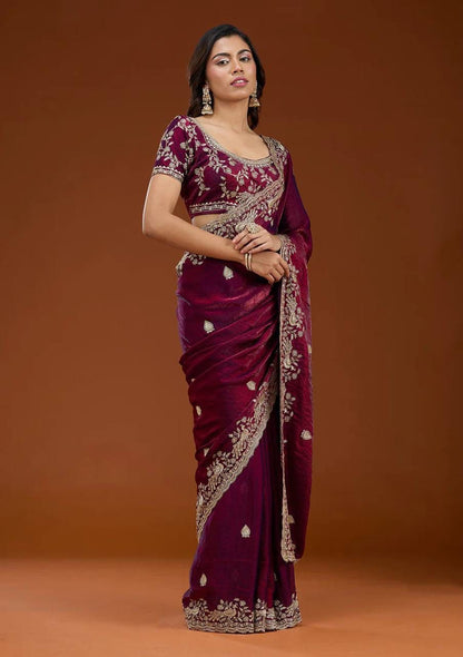 Wine Premium Rich Embroidered Saree