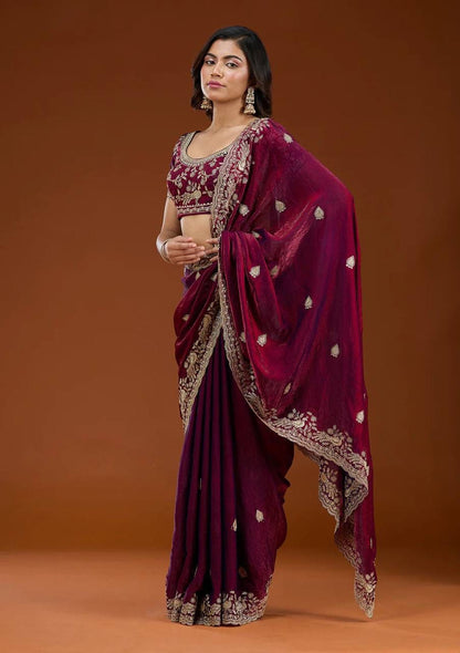 Wine Premium Rich Embroidered Saree