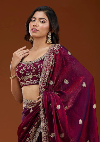 Wine Premium Rich Embroidered Saree