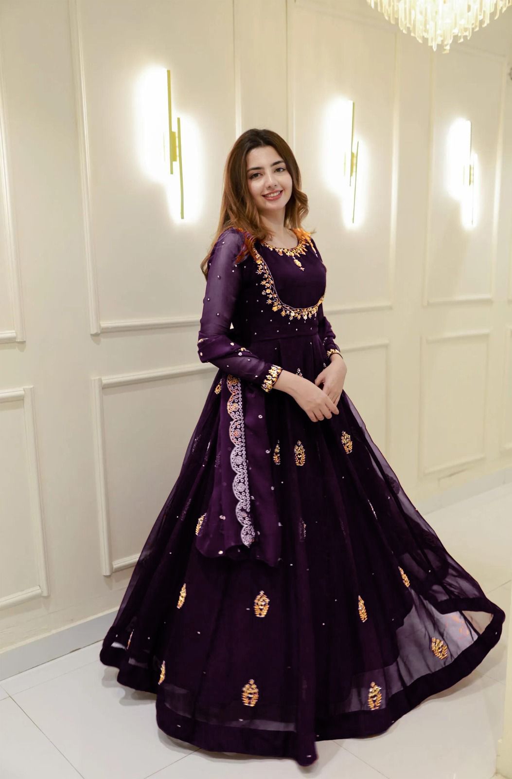Royal Purple Sequence Embroidered Gown