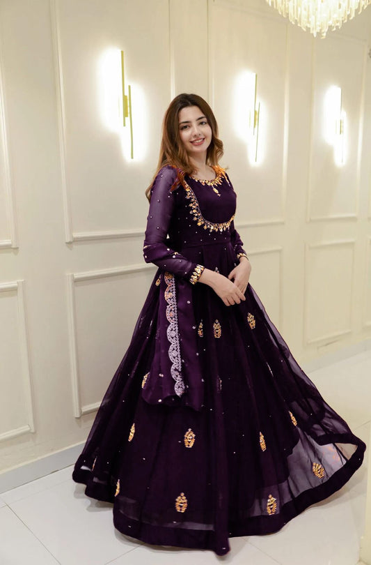 Royal Purple Sequence Embroidered Gown