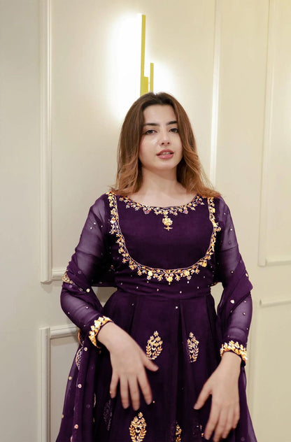 Royal Purple Sequence Embroidered Gown