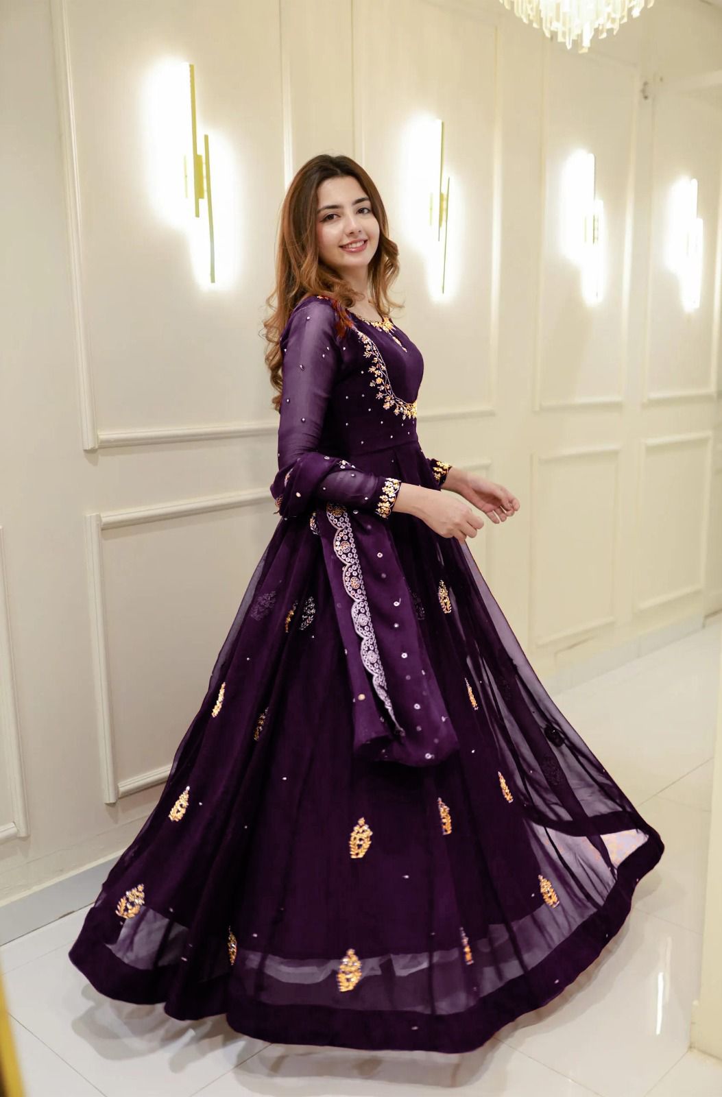 Royal Purple Sequence Embroidered Gown