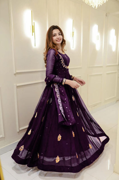 Royal Purple Sequence Embroidered Gown