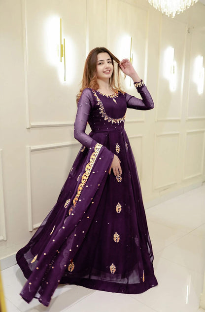 Royal Purple Sequence Embroidered Gown