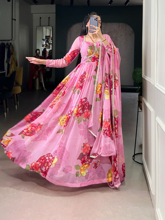 Pink Peony Garden Printed Gown
