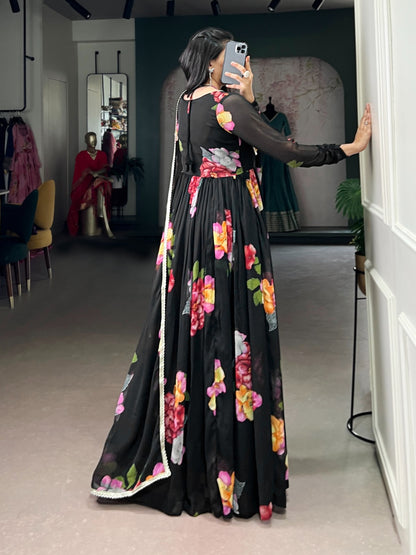 Black Rose Cascade Printed Gown
