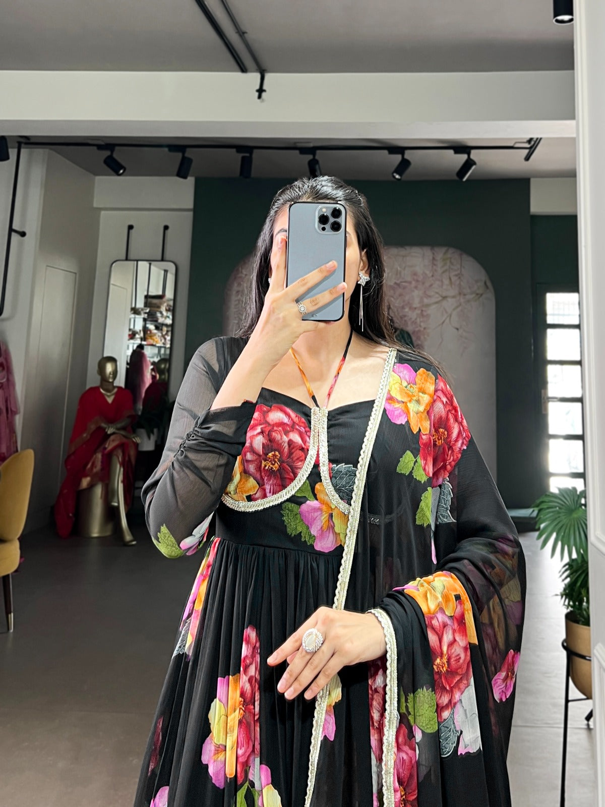 Black Rose Cascade Printed Gown