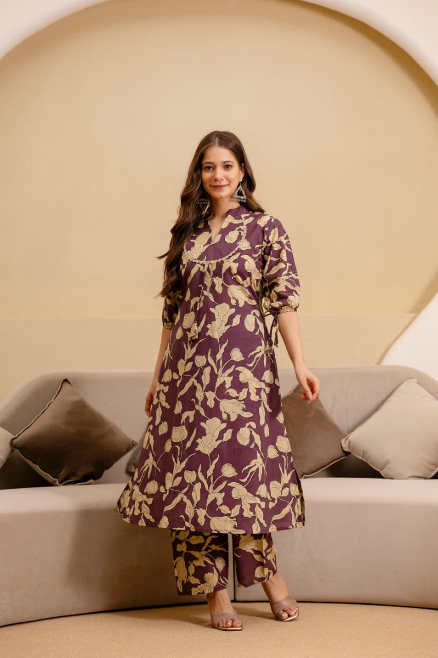 Purple Floral Printed Co-ord Set