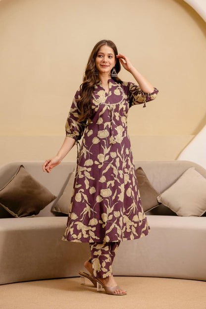 Purple Floral Printed Co-ord Set