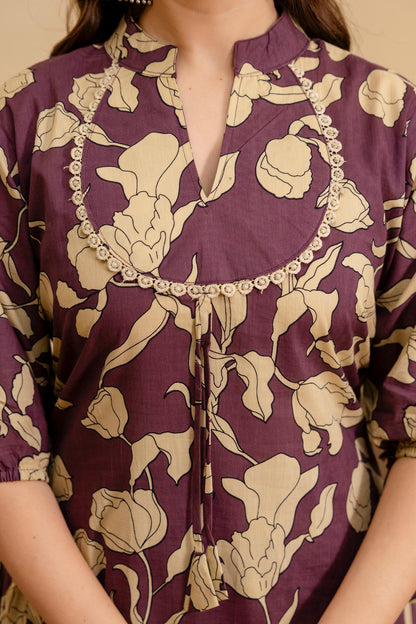 Purple Floral Printed Co-ord Set