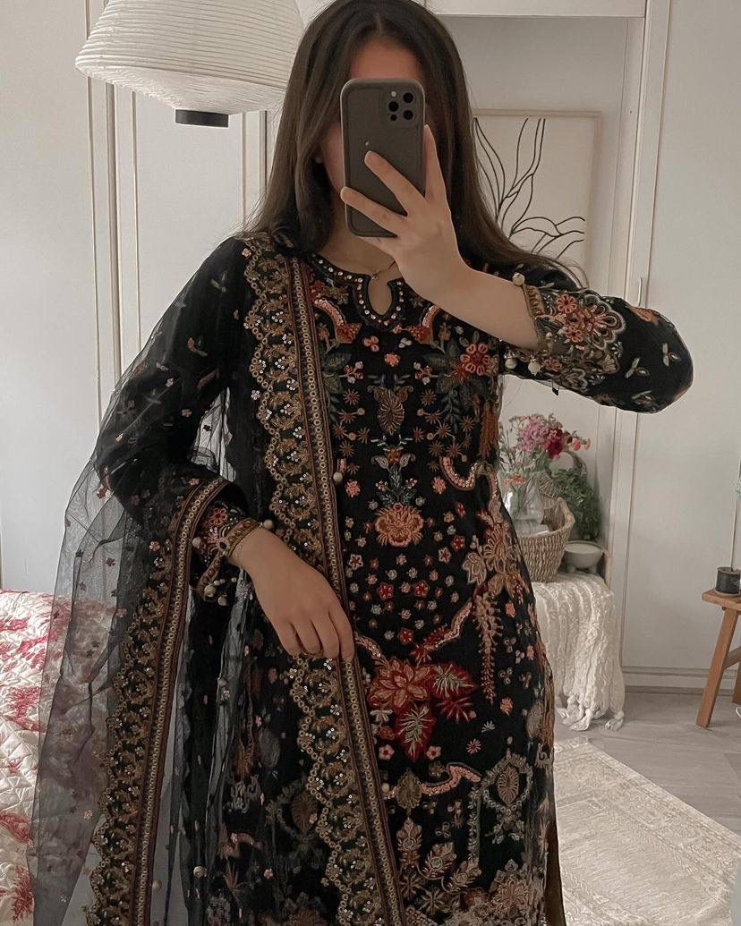 Black Heavy Fuax Georgette Pakistani Suit