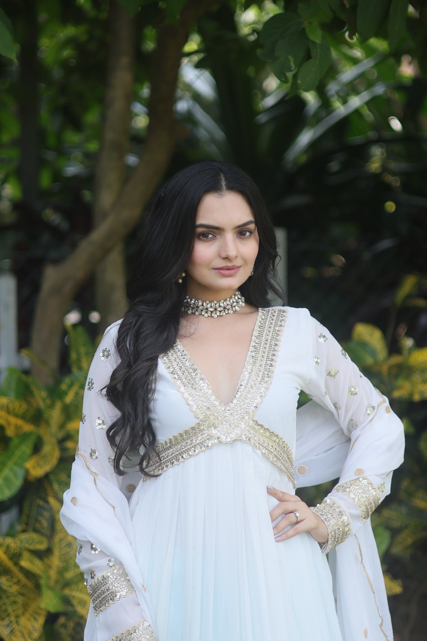 White Premium Readymade Alia Cut Gown
