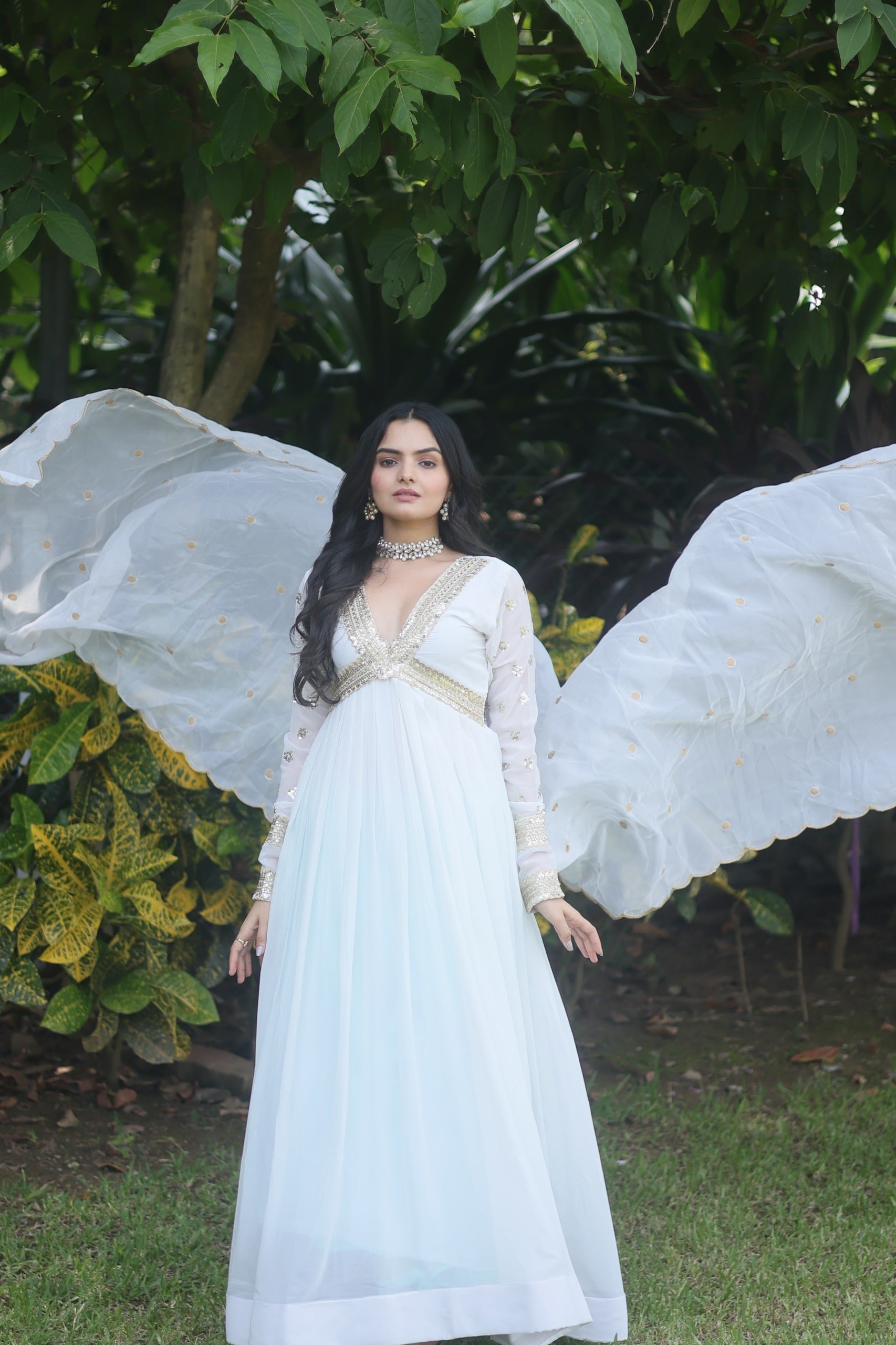 White Premium Readymade Alia Cut Gown Aara White Premium Readymade Alia Cut Gown Aara