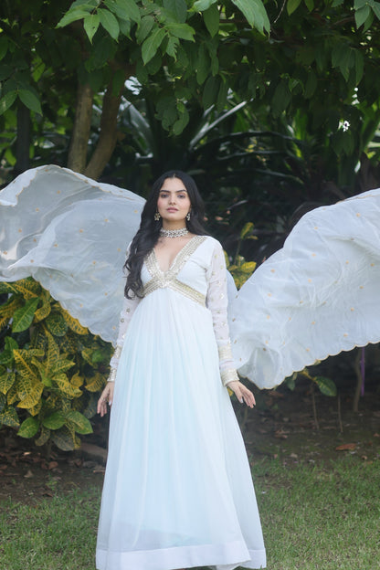 White Premium Readymade Alia Cut Gown