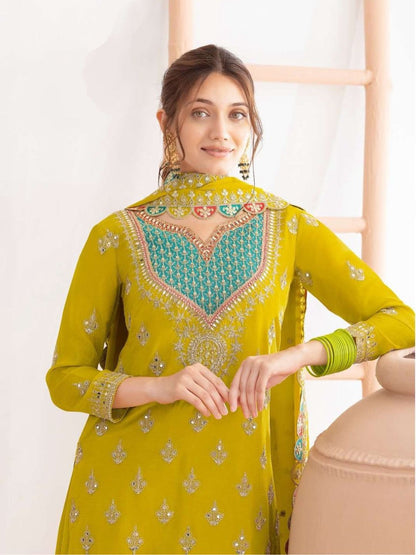 Elegant Yellow Ethnic Embroidered Kurti with Sharara