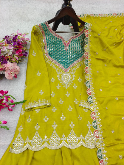 Elegant Yellow Ethnic Embroidered Kurti with Sharara