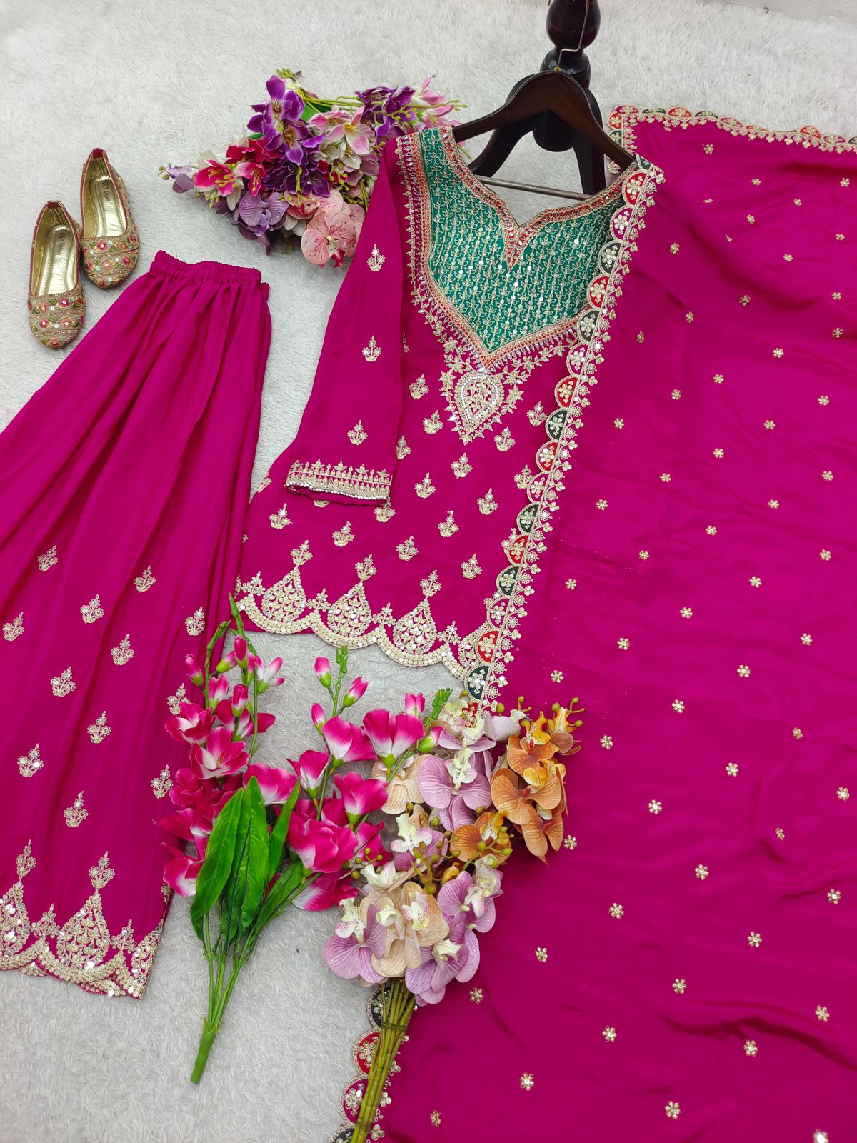Beautiful Wine Purple Kurti Sharara Set With Heavy Embroidery