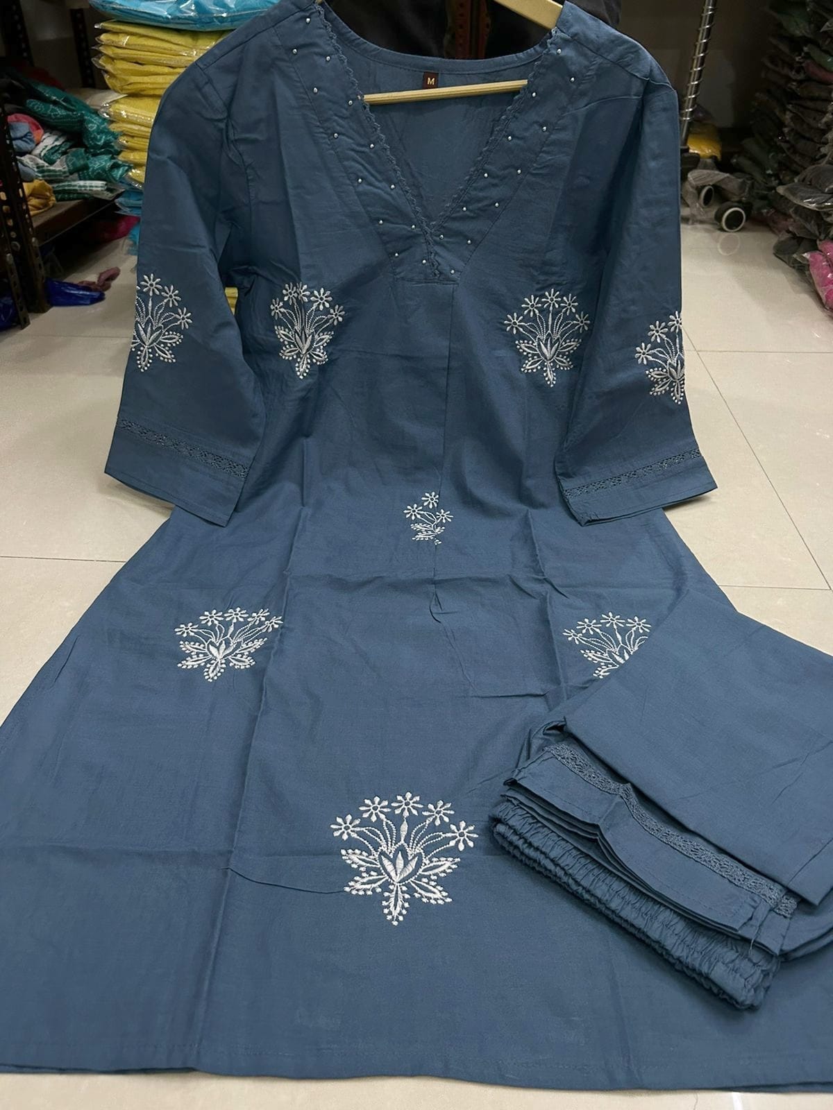 Sky Blue Straight Kurti Pant Set For Women