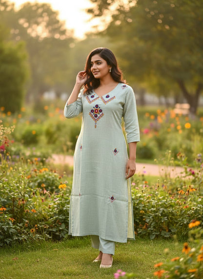 Mint Green Straight Kurti With Beautiful Work