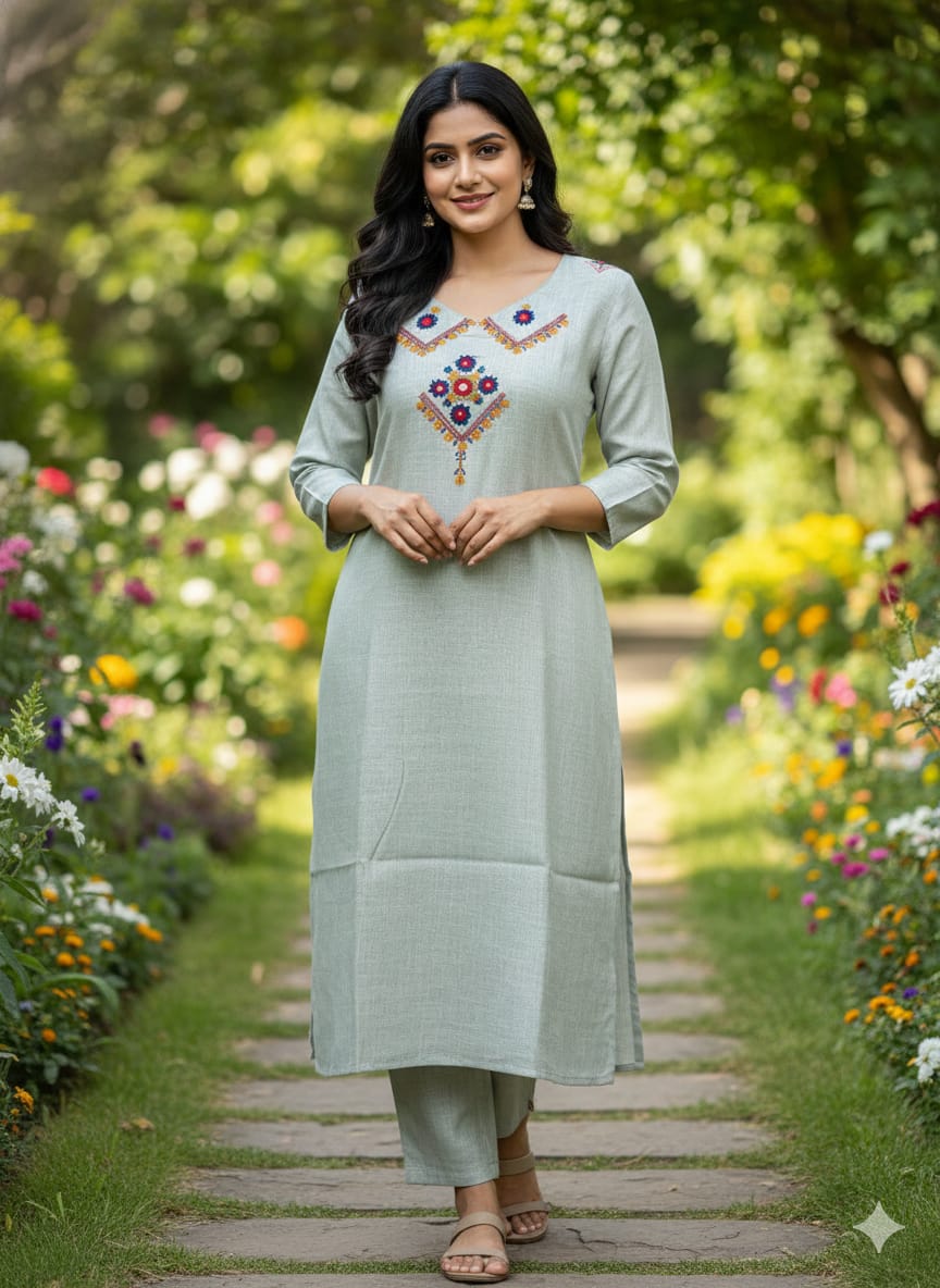 Mint Green Straight Kurti With Beautiful Work