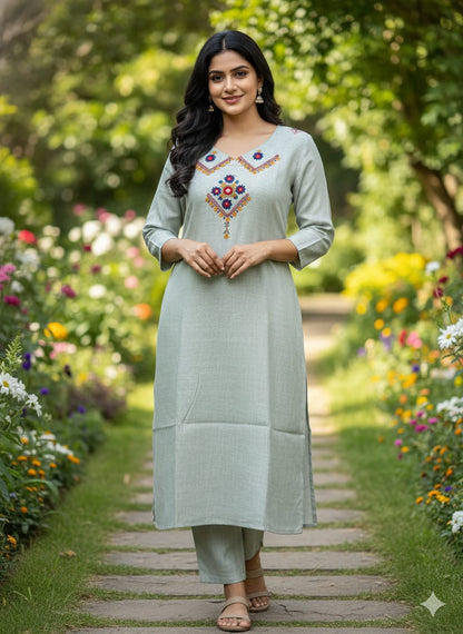 Mint Green Straight Kurti With Beautiful Work