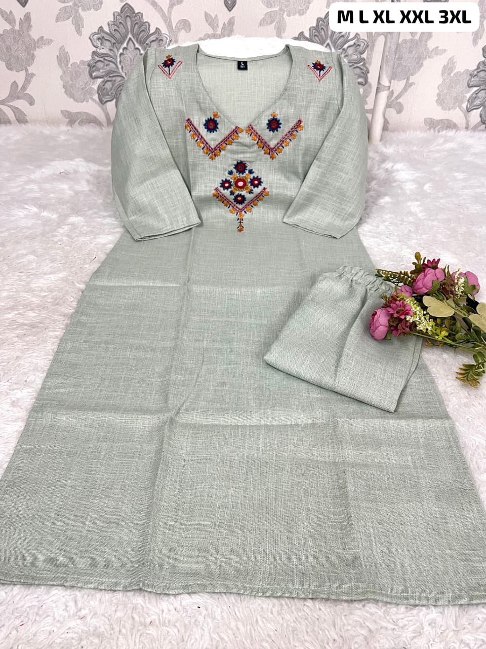 Mint Green Straight Kurti With Beautiful Work