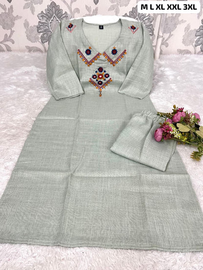 Mint Green Straight Kurti With Beautiful Work