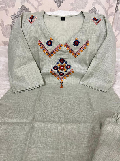 Mint Green Straight Kurti With Beautiful Work