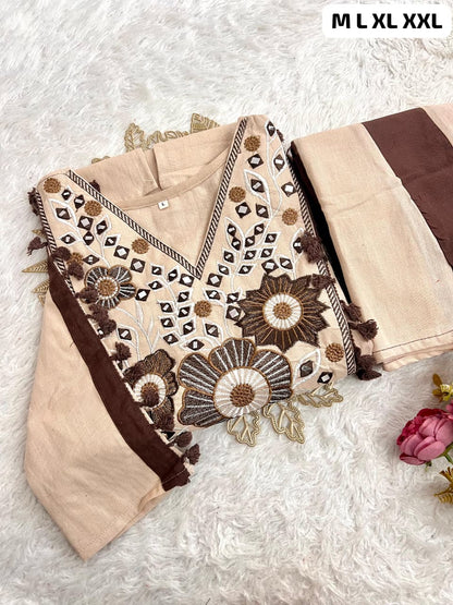 Ivory Embroidered Indo-Western Top with Flared Palazzo