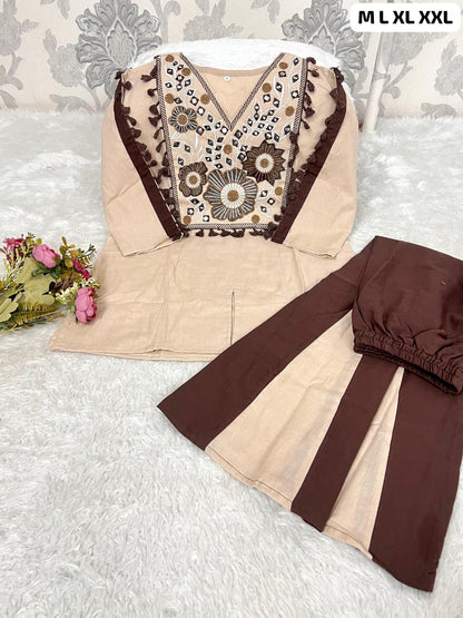 Ivory Embroidered Indo-Western Top with Flared Palazzo