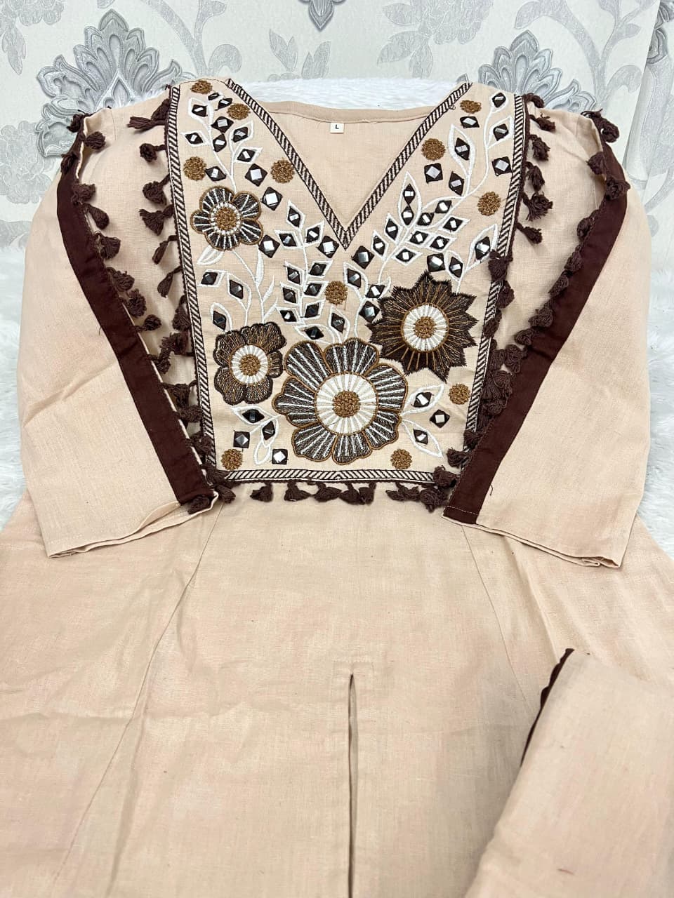 Ivory Embroidered Indo-Western Top with Flared Palazzo