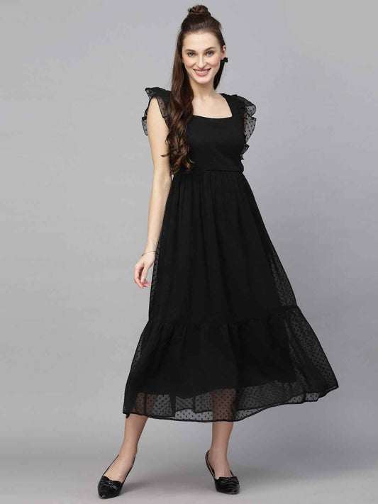 Classic Black Party And Casual Wear Midi Dress