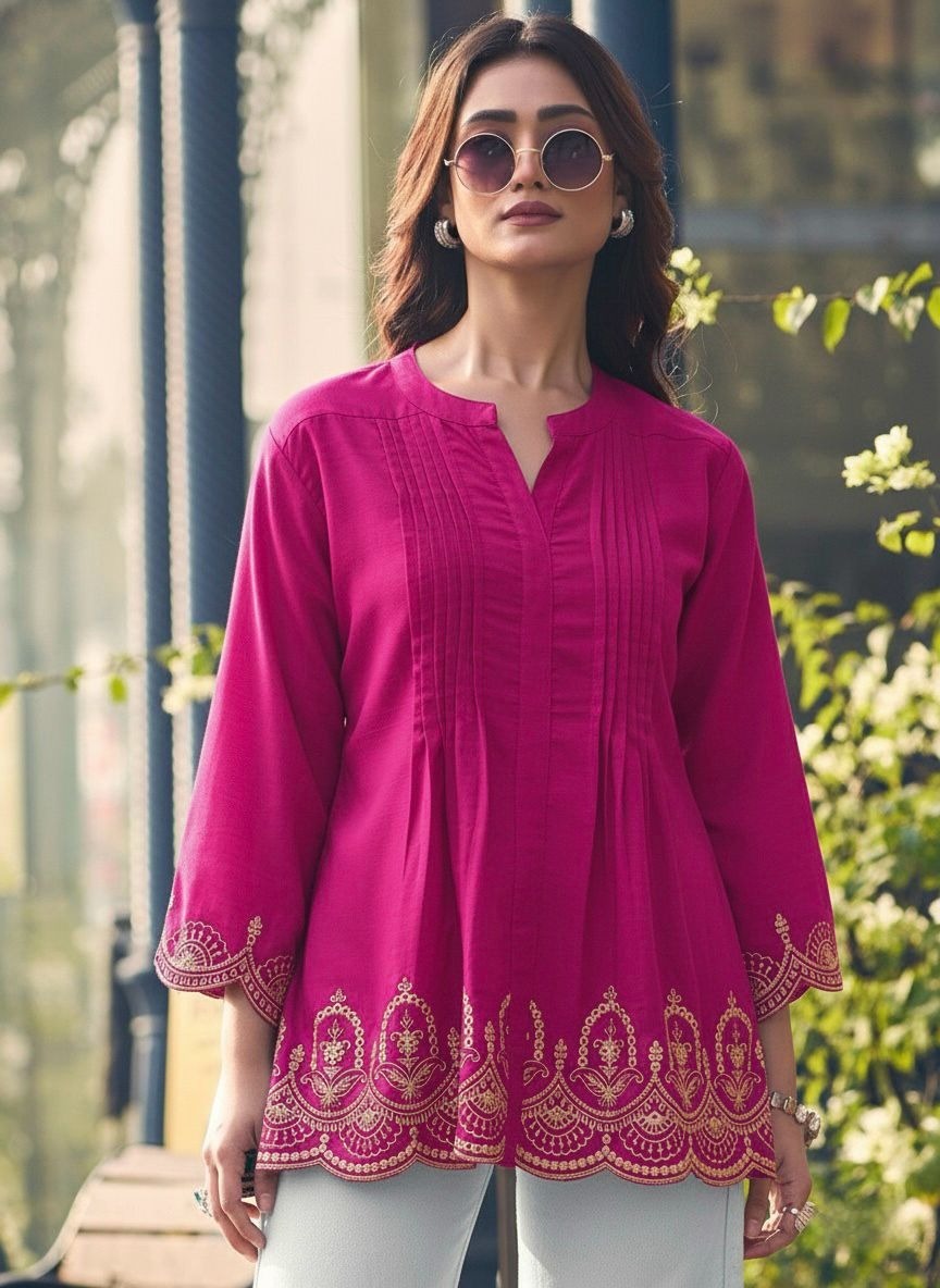 Trending Short Length Rani Pink Kurti