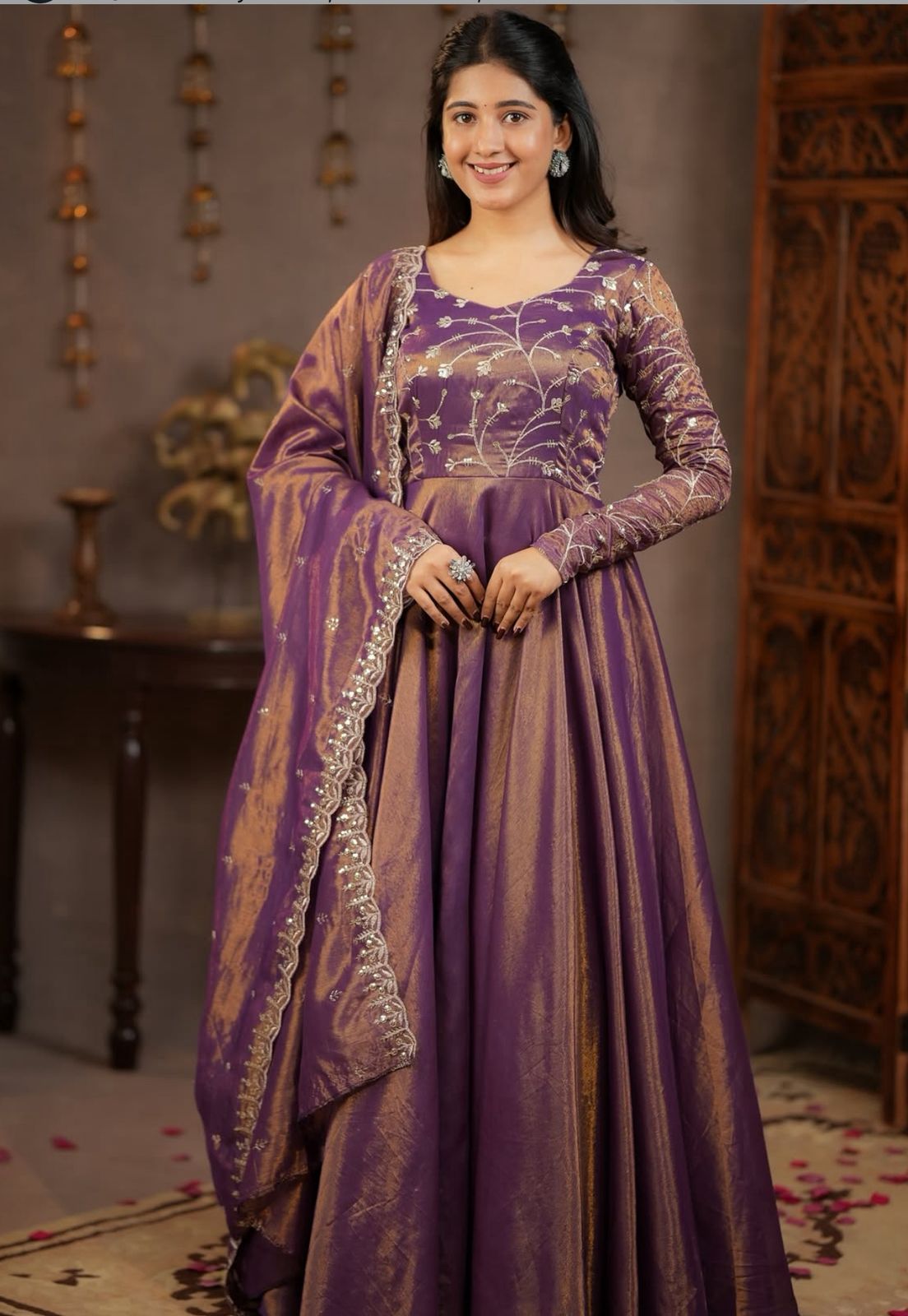 Royal Purple Embroidered Anarkali Suit with Dupatta
