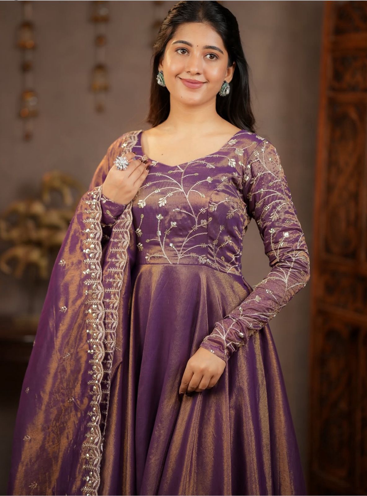 Royal Purple Embroidered Anarkali Suit with Dupatta