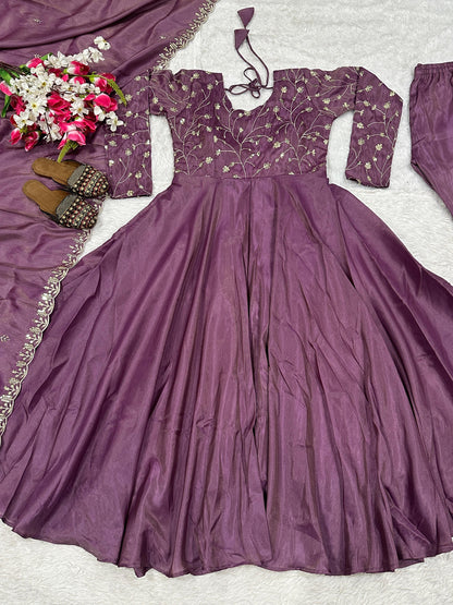 Royal Purple Embroidered Anarkali Suit with Dupatta