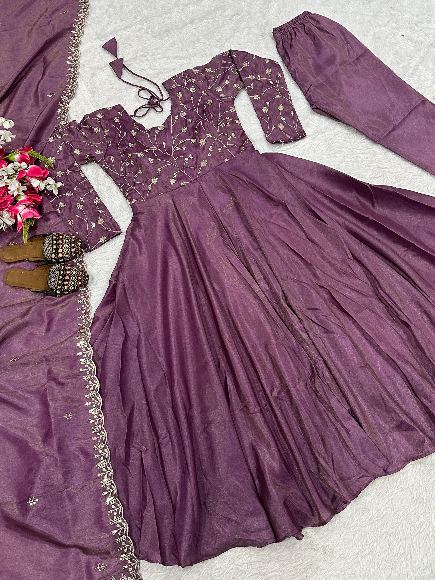 Royal Purple Embroidered Anarkali Suit with Dupatta