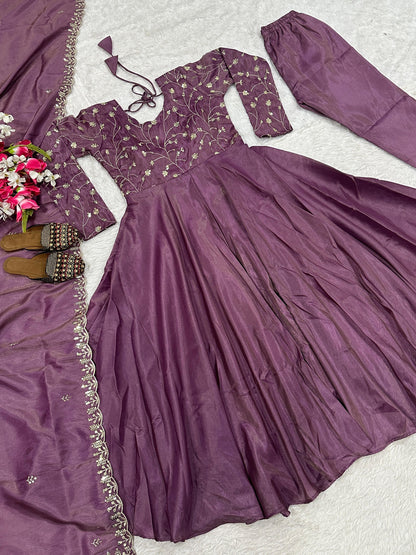 Royal Purple Embroidered Anarkali Suit with Dupatta