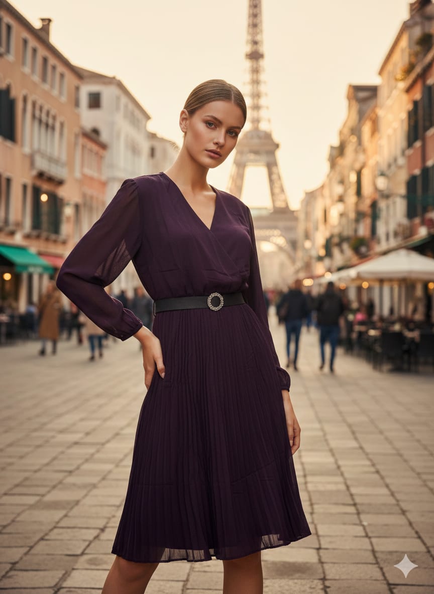 Graceful Purple V-Neck Dress for Women
