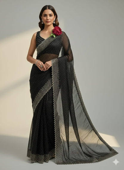 Beautiful Black Jmy Choo Jarkan Work Saree