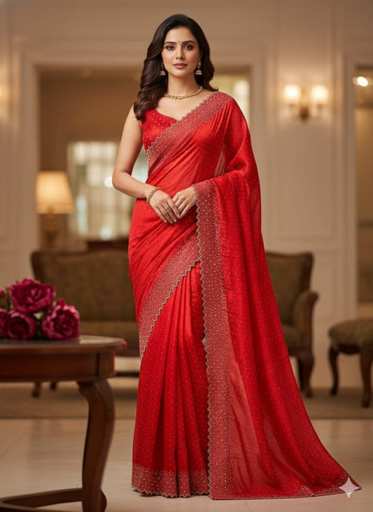 Designer Jmy Chu Saree With Heavy Jarkan And Diamond Work